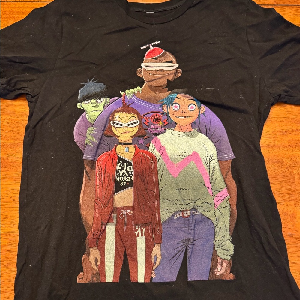 Black Graphic Band Tee with Colorful Cartoon Print